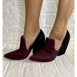 Huma Blanco Women's Maroon Calf Hair Fur slip on Black Suede block heels size 36